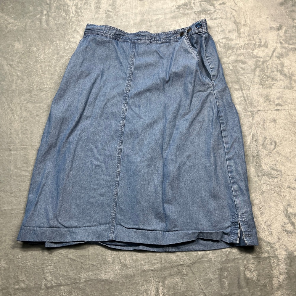 Vintage Erin London Denim Skirt‎ Womens Blue Tencel Blend Midi Elastic Pockets L